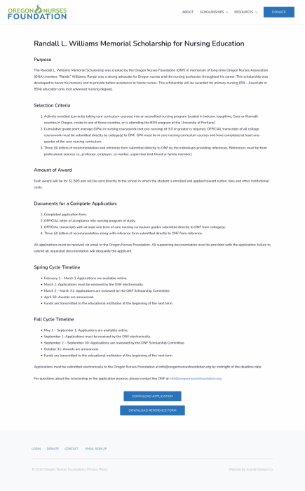Portfolio: Oregon Nurses Foundation Scholarship App